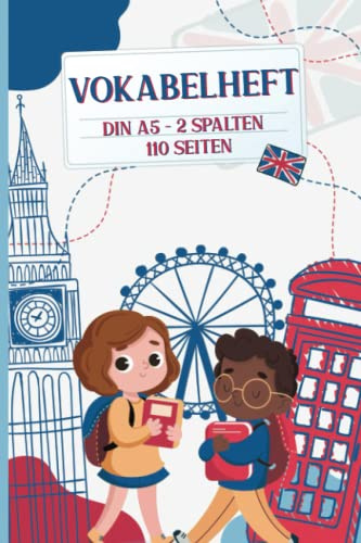 Vokabelheft a5: Vokabelbuch Englisch A5 mit 2 Spalten - 110 Seiten mit Register A-Z für über 2000 Vokabeln