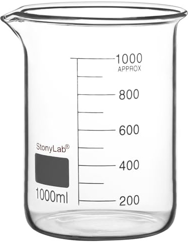 stonylab Glass Beaker, 1 Pack Borosilicate Glass Graduated Low Form Griffin Beaker with Pouring Spout Lab Beaker, 1000 ml