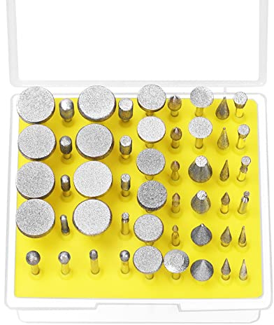 Tanstic 50Pcs Diamond Burr Set, 1/8 Inch Shank Diamond Coated Rotary Grinding Head Grinding Burrs Set, Stone Carving Set Diamond Burr Bits Diamond Carving Bits with Storage Box for Most Rotary Tool