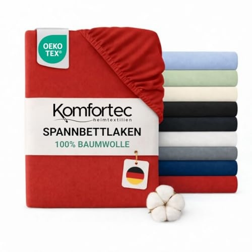 Komfortec Spannbettlaken Jersey 100% Baumwolle – 200x200 cm – 135g/m² – Weich, Atmungsaktiv & Hautfreundlich – Mit Rundumgummi – Oeko-Tex Zertifiziert – Für Boxspring, Topper & Matratzen – Rot