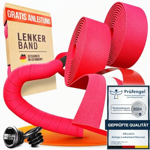 Kellago Lenkerband Rennrad rot, inkl. Kunststoff-Endkappen, Montage-E-Book & 4x Klebestreifen - Fahrrad Lenkerband - Griffband Rennrad Fahrradlenkerband