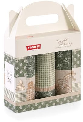 ZWOLTEX Küchentücher Set I Klassische Baumwolle I MADE IN EU I Sammlung WEIHNACHTEN, Farbe:WEIHNACHTSPLÄTZCHEN grün 3x(50x70)