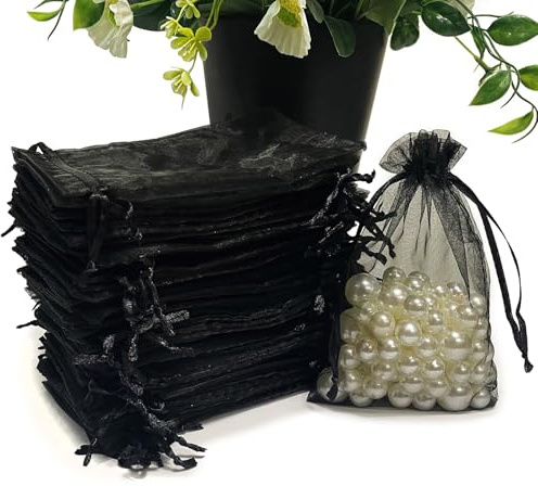 SIAGCRAW 100 schwarze Organza-Beutel, 10,2 x 15,2 cm, kleine Netzbeutel, Kordelzug, kleine Geschenktüten für Süßigkeiten, Schmuck, Party, Hochzeit, Gastgeschenk, kleine Geschenke