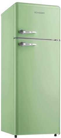SCHOEPF – RKG218SG Kühl-Gefrierkombination – 211 L – Retro Design – LED-Beleuchtung – 39 dB – Grün/Mint – Höhenverstellbare Füße – Freistehend – Vintage Look