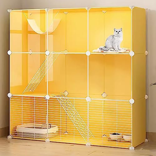 Katzenkäfig für Katzen im Innenbereich, DIY-Katzenlaufstall aus Metall, mit Katzenstreu, Katzennapf, Katzenhängematte, Haustierkäfig, abnehmbar, faltbar, geeignet für Kätzchen, Meerschweinch