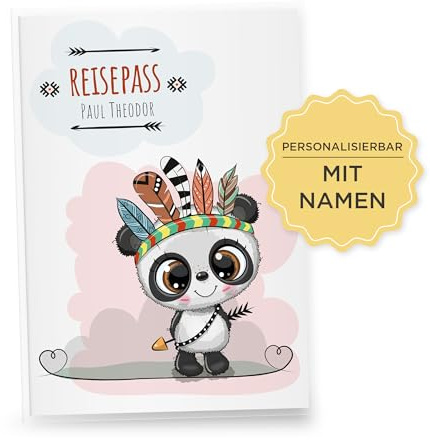 Little Fairy Tales Reisepasshülle für Kinder personalisierbar | Kinderreisepasshülle mit Personalisierung/Namen | Schutzhülle personalisierbar mit Waldtiere Panda