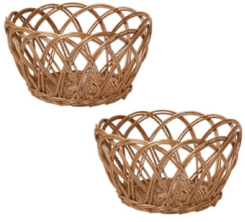 JUNYFFF 2 Pezzi Cesto Portafrutta da Tavolo in Tessitura di Rattan, Portafrutta Trattiene E Mantiene La Frutta Fresca A Lungo, Moderno Fruttiere Grande,per Frutta, Verdure, Giornali, Agrumi 26X16cm