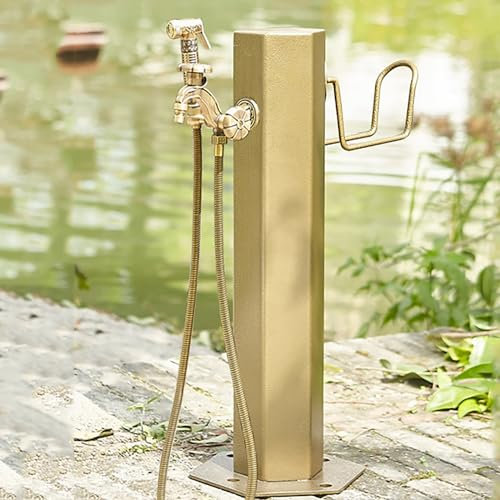 XRRJFYH Garten Wasserhahn Säule Wassersäule Garten Wasserzapfsäule Edelstahl Außenwasserhahn 1/2 Zoll Frostsicher Wasserzapfstelle 3/4 Zoll (Color : with Spray Gun Faucet, Size : 50x10.5cm)