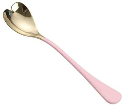 Kleine Löffel 304 Edelstahl herzförmiger Rührlöffel mit rosa Griff, Obstlöffel, Kaffeelöffel, Dessert-Eisportionierer, dekorative Geschenke