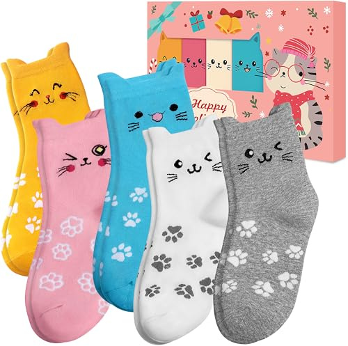 Cat Socks Christmas Gifts for Women - Funny Gifts for Cat Lovers Cute Animal Paw Print Winter Warm Thermal Socks 4-7, Xmas Stocking Fillers for Ladies Mum Wife Teenage Girls Secret Santa Present Ideas
