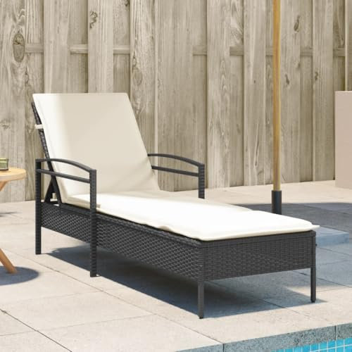 Tidyard Gartenliege Campingliege Sonnenliege Saunaliege Gartenmöbel Strandliege LiegeRelaxliege Liegestuhl für Garten Terrasse Schwimmbad mit Auflage Schwarz 63x200x81 cm Poly Rattan