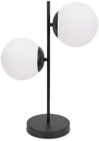 ValueLights | Black 2 Way Table Lamp with Opal White Frosted Glass Globe Shades for Living Room Bedside Light | Table Lamps, Home Décor & Improvement Essential