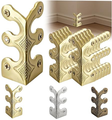 Skiffers Baseboard Corner Protectors, 12PCS Vintage Metal Corner Solid Brass Board Corner for Decorative Cover, Suitable for Living Room Bedroom and Kitchen Decorative Accessories(Gold)