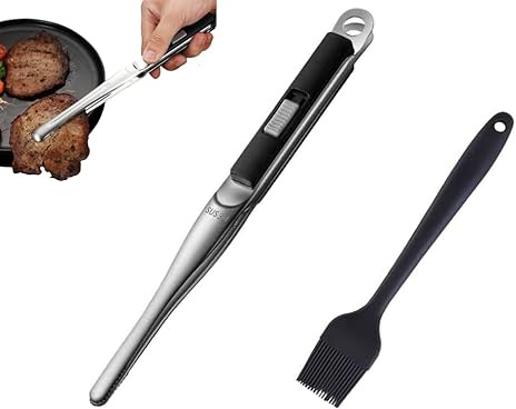Abiyou Pinza per Salsicce Cucina Barbecue, Pinze per Barbecue per Salsiccia, Pinza per Griglia per Barbecue con Manico Lungo Inviato Pennello da Cucina in Silicone, per Barbecue (Nero)