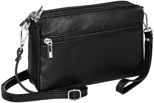Caspar kleine Leder Umhängetasche Crossbody Bag elegante Damen Tasche mit 3 Fächern - CLASSIC LINE - Modell No.815 - Made in Italy