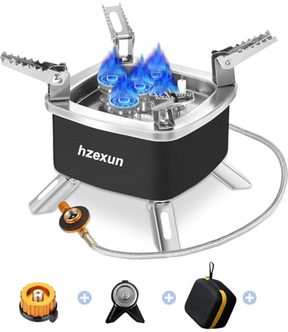 hzexun Fornello a Gas da Campeggio,15800 W Fornello Campeggio Gas Portatile,Mini Stufa da Campeggio Antivento per Campeggio Trekking Picnic