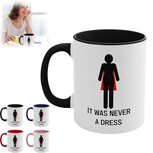 Keramik-Kaffeetasse mit der Aufschrift It was Never a Dress, 325 ml, Schwarz bis Weiß, motivierend, einzigartiges Geschenk, Akzent, zweifarbige Tasse für Damen