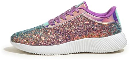 LUCKY STEP Damen Glitzer Sneaker, Leichte Schnürschuhe | Glitzer-Obermaterial, gepolsterte Einlegesohle, weiches Innenfutter, Schnürung und strukturierte Gummisohle.