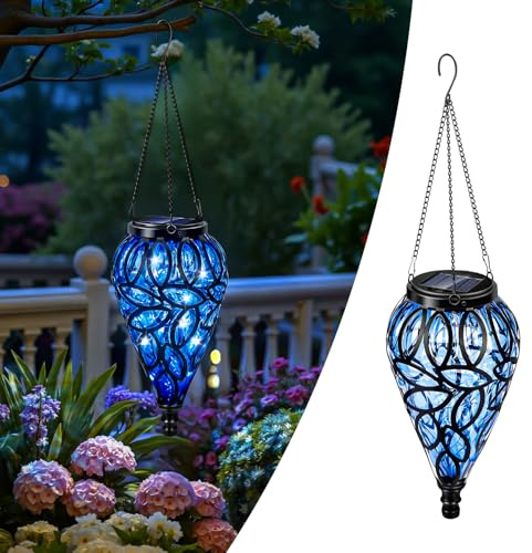 Teardrop Solar Lights Outdoor Garden, Waterproof IP44, Decorative Hanging Solar Lanterns for Outside with 20 LED Lights, for Garden, Patio, Balcony, Yard, Pathway, 1 Pack (Blue)