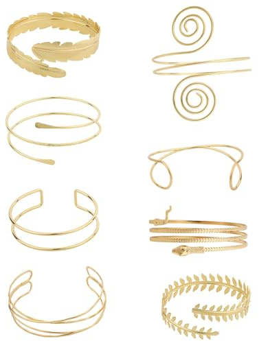 Mikovivi 8uds Conjunto Joyería Brazalete Dorado para Mujeres, Brazalete Minimalista Brazo Superior Brazaletes en Espiral Pulsera Ajustable para Fiesta Boda Cosplay Baile Accesorios