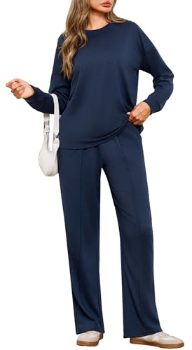 Terecey Tuta Donna Sportiva Felpata Invernale Completo Due Pezzi con Girocollo e Vestibilità Ampia Look Casual con Tocchi a Contrasto Marina 3XL