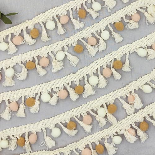 WANYI 1M Bommelborte Pompons Borten und Bänder zum Nähen Fransenborte mit Pom Poms Ball Fransen Trim Quastenborte Nähzubehör für Basteln Vorhänge Kleidung Party Dekoration(11)