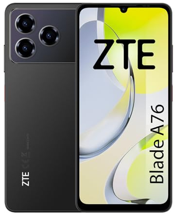 ZTE Blade A76, Smartphone Libre, 4(+8) GB RAM, 128GB ROM, Pantalla HD+ 6.75 y 90Hz, Android 15, Cámara 50MP con IA, Batería 5000mAh, DualSIM+MicroSD, Negro