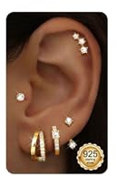 Adramata 5 Paar Ohrringe Silber 925 Set für Damen Ohrringe Creolen Gold Silber Ohrstecker Piercing Ohr Knorpel Conch Tragus Helix Piercings Wasserfest Hypoallergene Ohrring Set für Mehrere Piercings