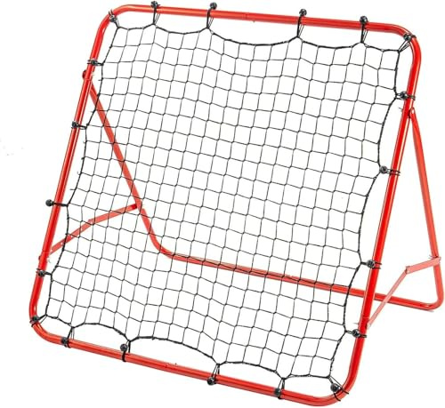 Rebound Netz 100×100 cm, verstellbare Rückprallwand (5 Winkel), faltbar & tragbar, Stabiler Stahlrahmen (rot) – Trainingshilfe für Kinder & Jugendliche im Fußballtraining