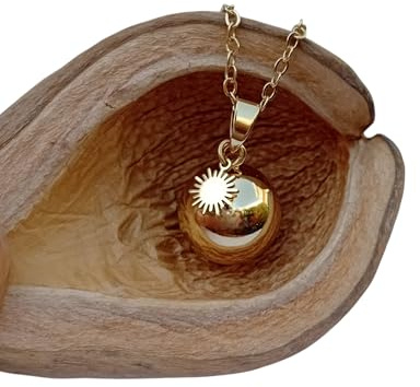 Naïris bijoux Bola de grossesse doré – Plaqué or jaune avec breloque soleil – Création artisanale Bijou femme enceinte avec Chaîne longue
