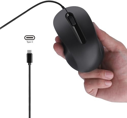 Wired USB C Mouse - Type-C Wired Mice with 3 Buttons, Ergonomic, Silent, Lightweight and Portable for Laptop,Macbook, Mac, Windows,PC,Desktop,Notebook ,Phone,Tablet, Surface, 4.9 Ft Cable, Black
