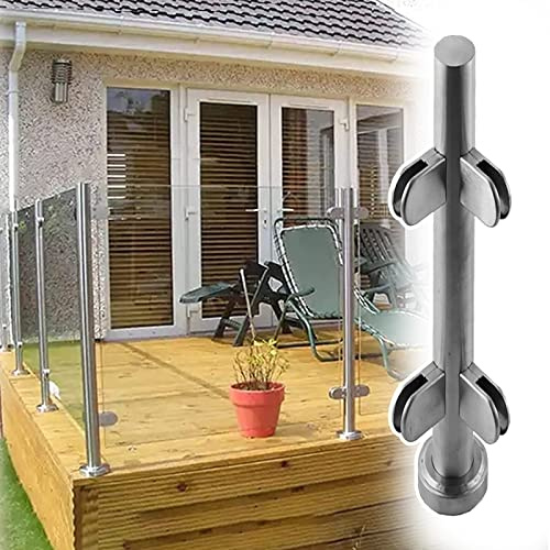 Kit de barandilla de vidrio de acero inoxidable, sistema de barandilla para exteriores e interiores para terrazas y patios, valla de seguridad con 90/95/105 cm de altura (poste de esquina plateado de