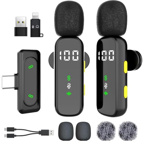 Micrófono inalámbrico Lavalier con pantalla LED, mini micrófono de solapa, micrófono inalámbrico para iPhone, Android, iPad, para grabación de video, transmisión, entrevista, Vlog, Tiktok, Youtube