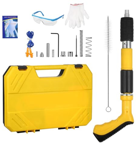 Clavadora Beton inalámbrica,Pistola de uñas neumática Kit,Pistola manual de uñas con 5 niveles de ajustable,Pistolas de uñas portátiles,Gafas guantes(Sin clavos-amarillo)