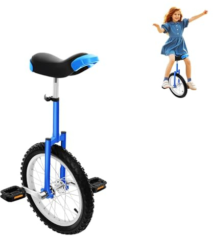 HUOMMGS Einrad 16 Zoll Gleichgewichtstrainingeinrad Höhenverstellbar Einrad Kinder für 1,2–1,55m Kinder Upgradeeinrad mit Ergonomischer Sattel für Anfänger und Profis Unisex (Blau)