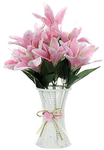 Fictory Künstliche Lilienblumen, 10 rosa Seidenblumenköpfe Blumenstrauß, realistische gefälschte Lilien für Hochzeitsdekoration, Heimdekoration, Büro- und Gartenarrangements