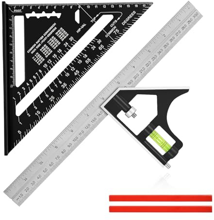 Flintronic Set med 2 st hastigheter, 18/7 tum aluminiumlegering triangellinjal och 300 mm kombinationsruta, med snickarpenna x 2, snickarfyrkant för vinkelmätning av borrat hål