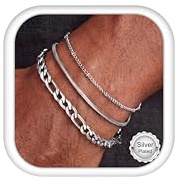 Morfetto 3 st armband män guld/silver vattentäta armband för män rostfritt stål armband set robust berlockarmband pansarkedja Figaro länkrep bekväma smycken presenter för män, 8.3inch, Rostfritt stål