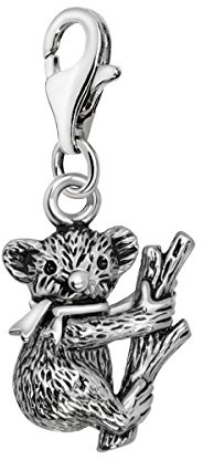 Quiges Charm Anhänger 3D Koala Bär auf Zweig 925 Silber mit Karabinerverschluss für Bettelarmband
