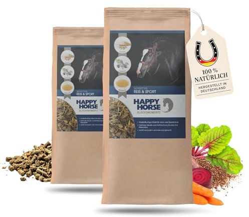 HAPPY HORSE Sensitive Reis & Sport 2 x 14 kg Vorteilspack – Pferdefutter zur Gewichtszunahme & Muskelaufbau - Getreidearm, Glutenfrei, Energie- & Vitalstoffreich - Made in Germany