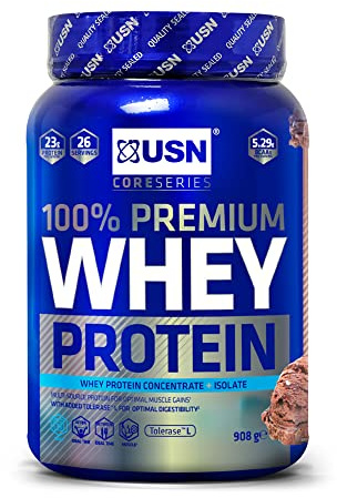 USN 100% Whey Chocolate 908 g: Premium Whey Protein Whey Isolate Protein Powder Blend for Muscle Building & Maintenance