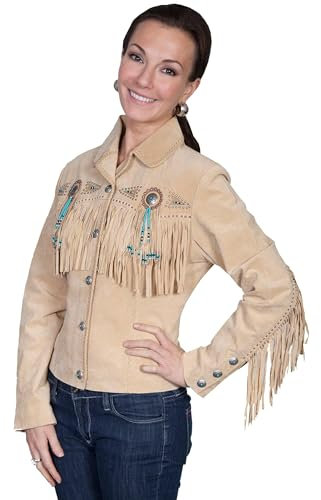 Scully Women's Fringe And Beaded Suede Jacket - L152-19, Chamois, M