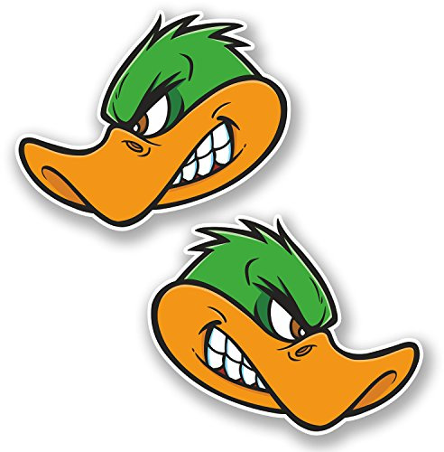 2 x 10cm Angry Duck Vinyl Sticker Decal Helmet Laptop Car Motorbike Bird #5614 (10cm Wide x 8cm Tall)
