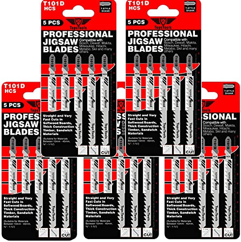 25 x TopsTools T101D 100mm Jigsqw Blades Designed for Clean and Fast Cuts in Wood