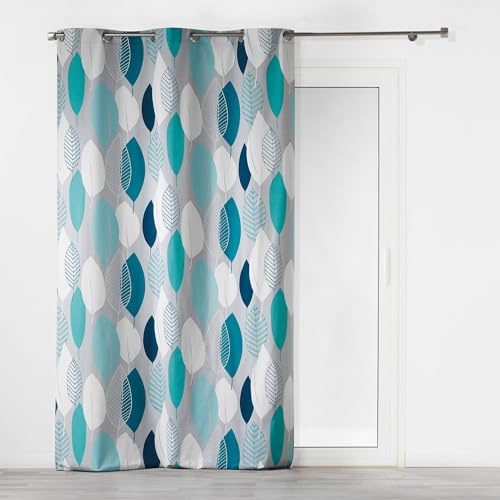 COTON D'INTERIEUR 1606475 LEAFY Rideau à œillets Coton Bleu 140 x 240 cm