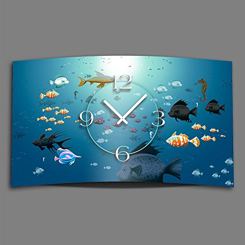 dixtime Fische im Meer Designer Wanduhr modernes Wanduhren Design leise kein Ticken 3DS-0111