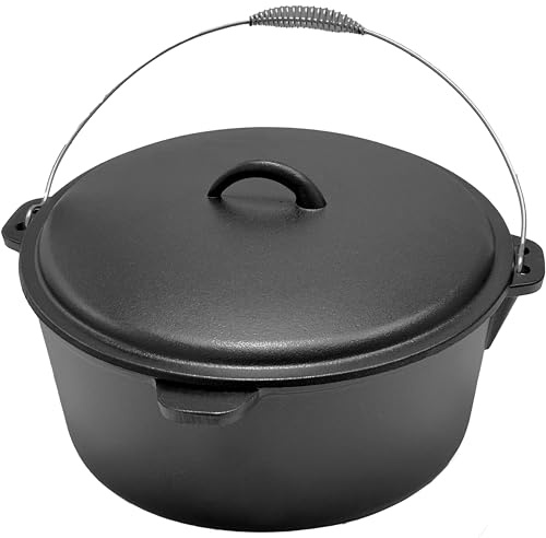 Cuisiland 12 Quart Cast Iron Dutch Oven with Dome lid & Bail Handle | Dome Lid, Bail Handle Large Capacity