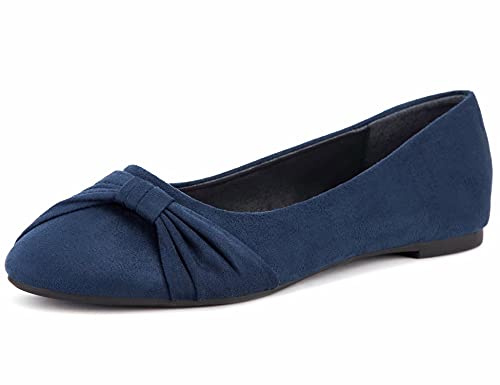 MaxMuxun Girls Suede Comfortable Slip On Ballerina Bow Tie Dance Shoes Dolly Flats Size 3 UK / 36 EU Navy