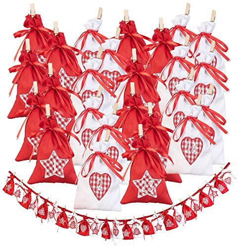 infactory Weihnachts-Dekoration: Adventskalender-Girlande mit 24 XL-Säckchen, 15 x 10,5 cm, 185 cm lang (Weihnachtskalender für Männer, Persönliche Überraschung Advent, Weihnachtsmann)