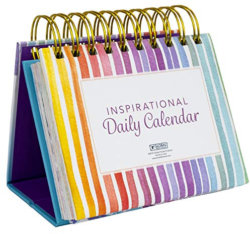 Global Printed Products, Calendario perpetuo motivazionale e ispiratore, giornaliero, girevole, con cavalletto autoportante (a righe arcobaleno) (lingua italiana non garantita)